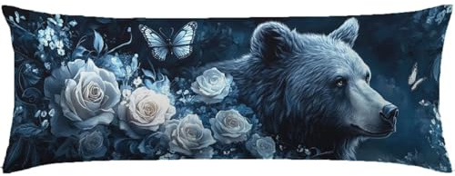 Blu Navy Cuscino per Dormire Laterale 40x120 Cuscino Lungo per Dormire Lateralmente per Gravidanza e Sostenere la Maternità, Migliorare La Qualità Del Sonno, Federe Cuscini Letto Motivo Fiori Q-496