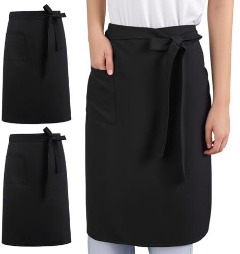 kodinsiivous 2/4 Stück Taillenschürze, kurze Kellnerschürze mit Tasche | 80×60 cm, Polyester, für Küche, Basteln, Café, Hotel und Gastronomie