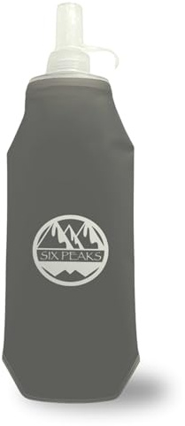 Six Peaks Collapsible Water Bottle, Soft 500ml Hydration Flask for Running Cycling Hiking, Lightweight Foldable Bottle, BPA Free, Foldable Water Container, Grey