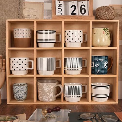 Xalteafe Support Tasse A Cafe,éTagèRes Flottantes,PréSentoir à Tasses Mural en Bois,BoîTe De Rangement en Bois Naturel,Peu Encombrant,pour Les Tasses à Thé/Verres à Spiritueux/Tasses à Café