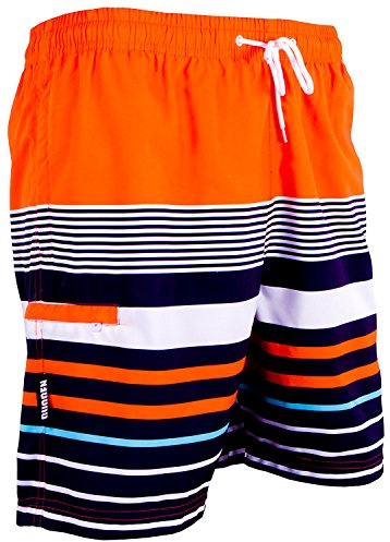 GUGGEN Mountain Badehose für Herren Schnelltrocknende Badeshorts 595 mit Kordelzug Beachshorts Boardshorts Schwimmhose Männer mit Muster orange gestreift