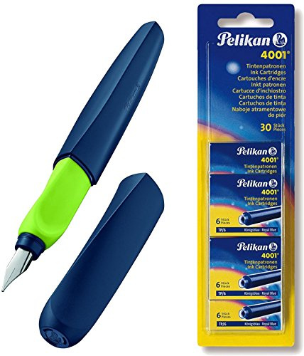 Pelikan Füller Twist in Faltschachtel, universell für Rechts- und Linkshänder, Feder M [ Apple-Blau ] + 30 Patronen Set