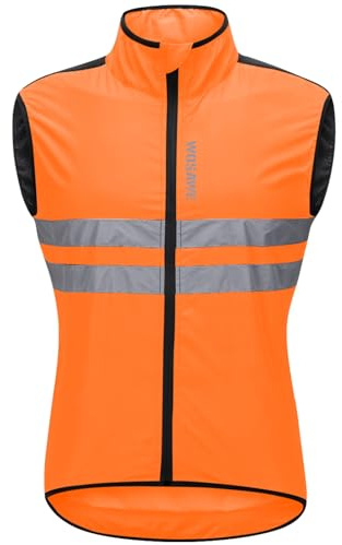 WOSAWE Cycling Vest Unisex High Visibility Breathable Motorcycle Gilet with Zipper Pocket Windproof Reflective Sleeveless Jacket Orange XL