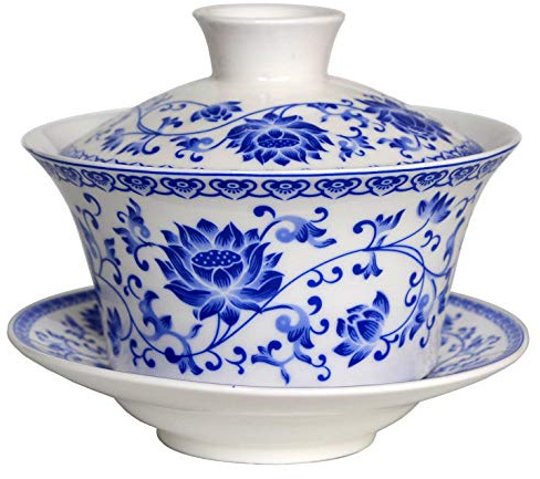 YXHUPOT Größeres Gaiwan Chinesisches Kung-Fu-Sancai-Tureen-Tablett, Tasse, Teeservice, Blau-weiße Blume (Beauty A)