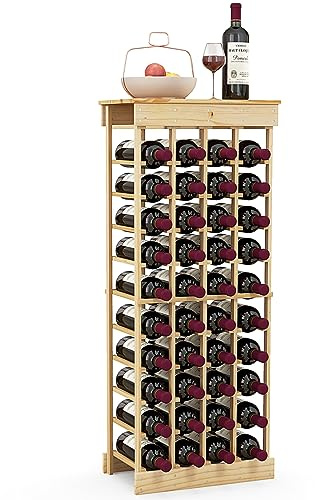 GIANTEX Porte Bouteille en Bois, Range Bouteille, Casier à Bouteille pour 40 Emplacements, Étagère à Bouteille avec Structure Stable,46 x 28 x 113 cm, Naturel