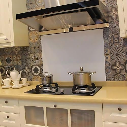 Home Supplies White Tempered Glass Splashback for Kitchen, 6mm Toughened Glass Heat Resistant Splashbacks for Cookers (White, 7090)