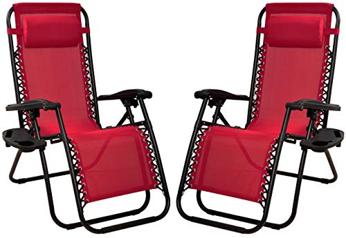 Elevon Adjustable Zero Gravity Lounge Chair Recliners for Patio, Burgundy, 2-Pack