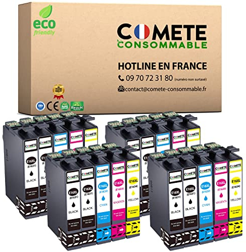 COMETE, Marque Française - 16XL - 12 Cartouches d'encre Compatibles avec Epson 16 XL T1631 Stylo Plume - pour Cartouche Epson Workforce WF-2510 WF-2750 WF-2760 WF-2530 (3 Noir et 9 Couleur) (12)