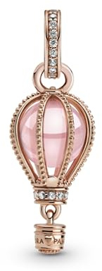 Pandora Charm pendant Montgolfière en métal plaqué or rose 14 carats orné de cristaux roses et de zircones cubiques transparentes