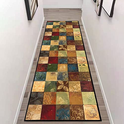 ZZUU Teppiche - Läufer Flur Teppich, Bettumrandung Modern Geometrische Karo, Rutschfest Robust Waschbar, für Wohnzimmer, Schlafzimmer, Esszimmer