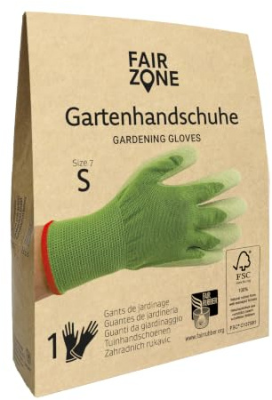 FAIR ZONE Gartenhandschuhe Gr. S - Garten- & Rosenhandschuhe -Arbeitshandschuhe aus Fairtrade-Baumwolle und FSC©-zertifiziertem Naturkautschuk