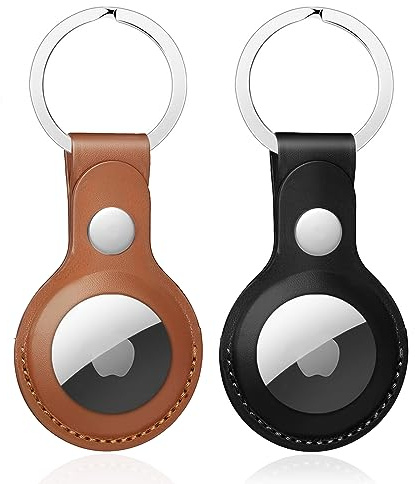 Nepfaivy Schlüsselanhänger Hülle für Airtag aus PU-Leder 2er Pack | Anhänger Kompatibel mit Apple Airtags, Tragbares Leder Case Zubehör für Air Tag Tracker, Schutz vor Kratzern(Schwarz + Braun)