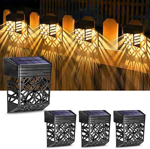 Litake Solar Zaunbeleuchtung, 4 Stück Zaun Licht Außen, IP54 Wasserdicht Solarleuchten für Zaun, Exquisite Warmweiß Wandleuchten Dekorativ für Garten Terrasse Treppe