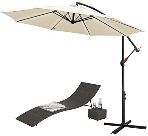 Sonnewelt Sombrillas terraza grandes 350cm de diámetro, sombrilla con manivela, Parasol jardin de aluminio, protección UV, con soporte, parasol excentrico, impermeable (Beige)