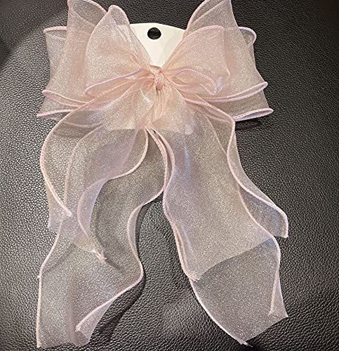 Duories Große Haarspange Haarschleifen Mädchen,Damen Haarclips Haarklammern Haarspangen Elegante Lange Organza Schleife Haarschmuck Haar Accessoire für Frauen Mädchen Dicke Haar Dünne Haar,Rosa