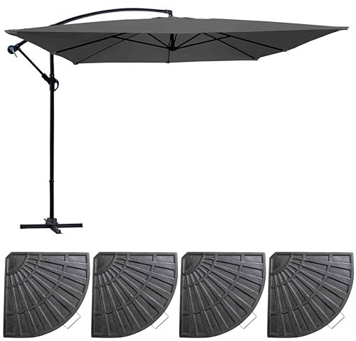 Oviala Parasol déporté 3x3m et 4 Dalles à lestées Gris
