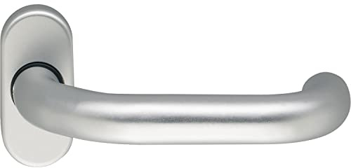 Eco D 116 Drückerlochteil (Türklinke) auf ovaler Rosette, Türgriff mit Hochhaltefeder für Brandschutztüren, Aluminium silber eloxiert