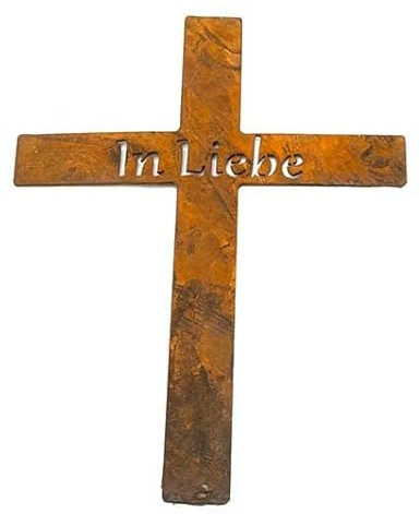RiloStore 1 Stk Kreuz - In Liebe - Metall 25x18cm Rost Kreuze Metallkreuz Eisenkreuz Grabdeko Grabschmuck Rostdeko Allerheiligen Totensonntag Trauerfloristik