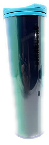 Starbucks Gobelet lenticulaire transparent isotherme à double paroi avec couvercle à verrouillage tournant Bleu/vert 473 ml