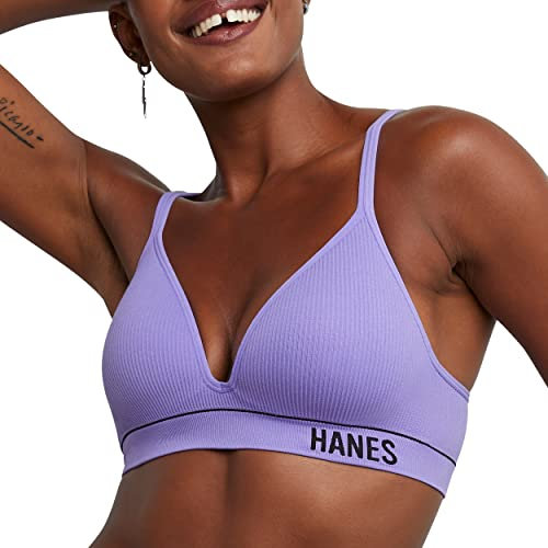 Hanes Women's Originals Contour Wireless, Seamless Rib Bralette, ComfortFlex Fit Bra, Opaque, Lively Lavender, M