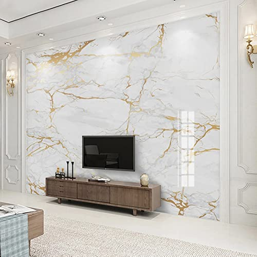 XLMING Mural Blanc Marbre Papier Peint Or Fil Mural Salon Tv Canapé Chambre Décor À La Maison Papier Peint-200cm×140cm