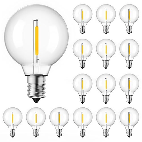 Brightown G40 Led Replacement Light Bulbs 1W Shatterproof Globe Bulb Fits E12 or C7 Candelabra Screw Base Sockets, 1.5 Inch Dimmable Light Bulbs for Indoor Outdoor Patio Decor, Warm White, 15 Pack