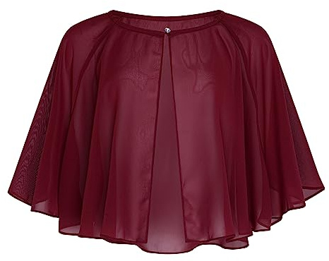 Bolerose Bolero Damen Chiffon Hochzeit Cape | Stola, Umhang, Schulterjäckchen, Strassknopf, Transparent, Offen Geschnitten, Einheitsgröße