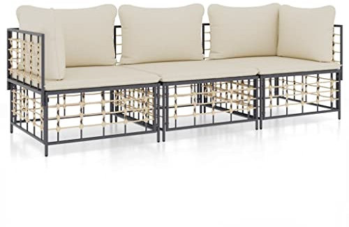 Tidyard 3-TLG. Gartenlounge, Balkonlounge, Gartensofa, Terrassensofa, Loungesofa Outdoor, Loungemöbel Garten Rattan, Gartenmöbel Set Rattan Wetterfest