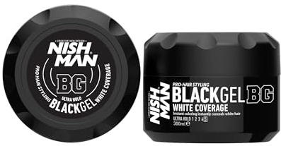 NISHMAN Schwarzes Gel Weißabdeckung 300ml - Sofortige Lösung zum Kaschieren von Weißen und Grauen Haaren mit Intensiver Schwarzer Farbe für ein Natürliches Aussehen