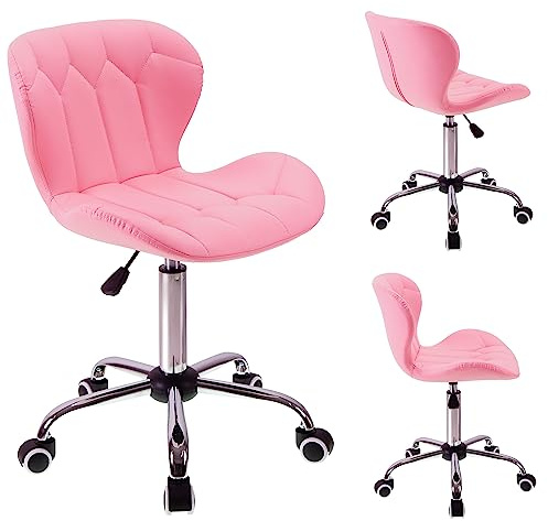 T-THREE.Modern swivel office chair, stylish dressing seat, PU leather padded computer chair, height-adjustable, For Home Office(Pink)