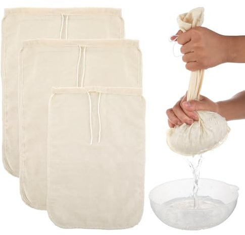 WLLHYF 3 Pack Cotton Nut Milk Bags Fine Mesh Reusable Cheese Cloth Food Yogurt Strainer Cheesecloth Bag Cold Brew Bags for Cheese Making Coffee Straining Juice Juicing