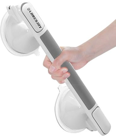 LORESJOY Wannengriff Griffstangen, Haltegriff Dusche ohne Bohren, MAX 120 KG abnehmbare Duschgriff, Badewannengriff mit Saugwarnung für Behinderte und ältere Menschen (Weiß)