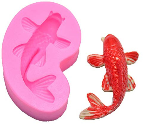 VeEthi Moldes Tartas Silicona 4 Piezas De Pastel De Fondant De Carpa Molde Para Hornear Chocolate Goma De Mascar Koi Molde De Silicona De Arcilla Ultraligera