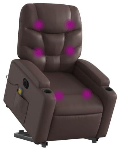 vidaXL Massagesessel, Sessel mit Aufstehhilfe Elektrisch, Relaxsessel mit Liegefunktion Vibrationsfunktion, Fernsehsessel Liegesessel Aufstehsessel, Braun Kunstleder