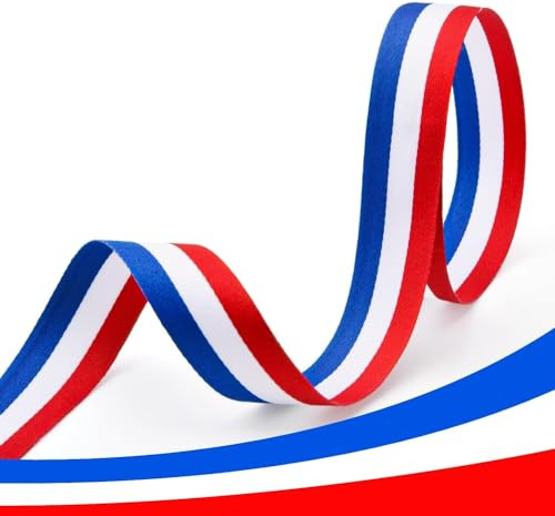 JYZPJ Rödvitt och blått randigt band 25 mm x 5 m dubbelsidigt kröningsband blått band Union Jack band festspel brittiskt hantverk semester fest dekoration inslagning hantverk sömnad medalj ... (5 m x