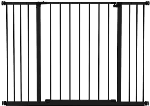 PawHut Türschutzgitter 10/15 cm Verlängerung 76-82/86-97/101-107 cm Schwarz | Treppenschutzgitter, Türgitter ohne Bohren, Treppengitter, Einhändiges Öffnen, Stahl