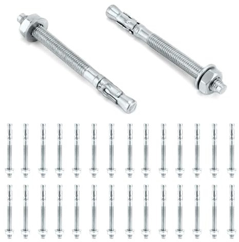 QWORK® 30 Pezzi Tasselli per Carichi Pesanti M10x110mm, Ancoraggio Con Rondella e Dadi, per Calcestruzzo, Pietra