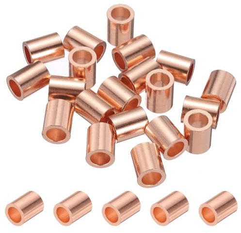 PATIKIL 4mm (5/32) Manicotti Arresto per Fune Metallico, 20 Pezzi Estremità del Manicotto ad Anello Crimpatura Rame Ghiera Crimpatrice per Cavi Metallici, Tono Oro