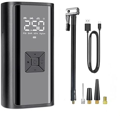 Portable Emergency Tyre Inflator – Compact Air Pump for Car Top-Ups, USB Rechargeable, Auto Shut-Off, LED Light
