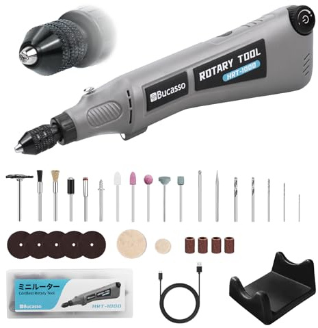 Bucasso Kit de herramienta rotativa de velocidad variable con portabrocas universal 2.0, herramienta rotativa inalámbrica con luz LED, herramienta eléctrica multiusos para lijar, pulir, manualidades