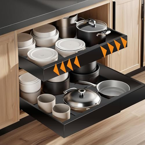 SIMTWO 2 Stück Ausziehbare Schublade Küche, Teleskopschublade Nachrüsten, Küchenschrank Organizer Küche, Expandierbare Breite 32-52cm