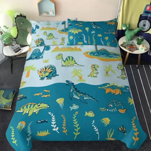 QBIDCSX Bettwäsche 135x200 Dinosaurier Kinderbettwäsche Bettwäsche Set für Kinder Mädchen, Weiche und Angenehme Mikrofaser Bettbezüge 135x200 cm mit Reißverschluss + 2 Kissenbezug 80x80 cm