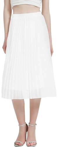 Kefiyis Women's Pleated Skirt Long Ladies Skirts Elasticated Waist Midi Summer Skirts Flowy Chiffon A Line Skirt Casual