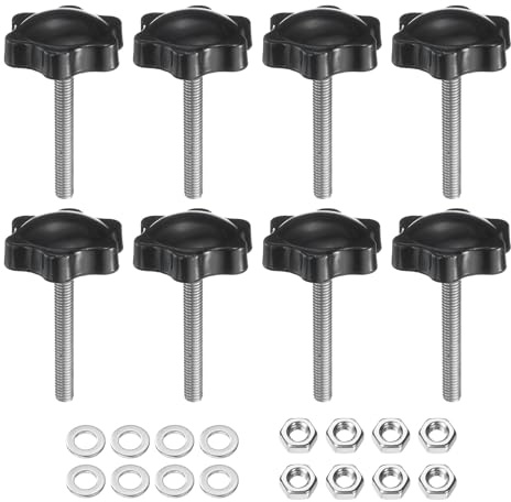 QUARKZMAN 8 Stück Sterngriffschraube M5 x 35mm mit Muttern Unterlegscheiben, Sterngriff Rändelschraube Edelstahl 304 32mm Sterngriffmutter Klemmhebel für Maschinen Gerät