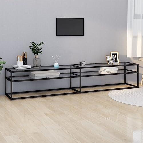 Rantry Transparenter TV-Schrank 220 x 40 x 40,5 cm aus gehärtetem Glas, TV-Schrank, niedriger TV-Schrank für industrielle Couchtisch, TV-Ständer für Wohnzimmer