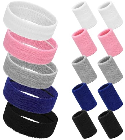 Yamitora 15 Stück 80er Neon Schweissband-Set Stirnbänder Handgelenkbänder | 5 Farben, Weiches Frotteematerial, für Damen Herren Basketball Tennis Fitnessstudio, 80er Disco Motto-Partys