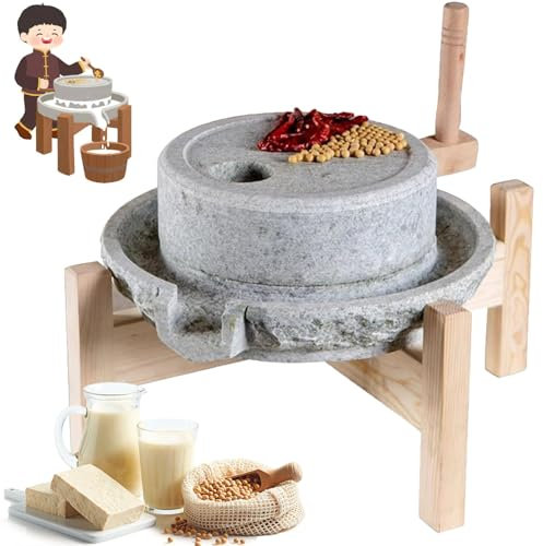 ylpddmm Mulino a Mano in Pietra per Cereali,Mulino A Pietra Blu per Cereali Secchi E Umidi,Mulino a Mano Fatto a Mano per Uso Domestico per Grano, Fagioli e orzo,20 * 30cm