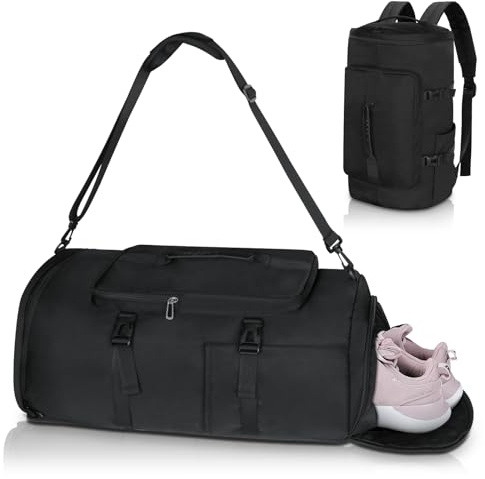 KYYLZ Sporttasche Herren, 45L Damen Sporttasche Rucksack, Groß Sportrucksack mit Schuhfach und Nassfach, Reisetasche Gym Bag für Schwimmen, Sport, Yoga, Fußball,Schwarz