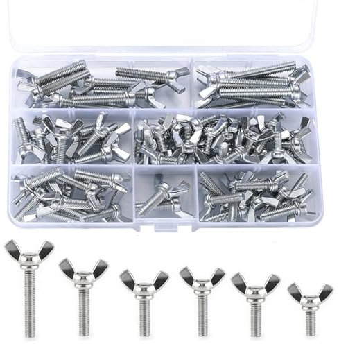 72 Pezzi Vite A Farfalla, M5 M6 Viti A Farfalla in Acciaio Inossidabile, Bulloni ad Alette, 6 Misure Dadi ad Alette per Display Elettrodomestici Comunicazione Montaggio Macchina