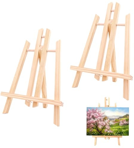 Tisch Staffelei Holz, 2 Stück Zusammenklappbare Mini Staffelei, 30 x 19 cm Kleine Holz für Bilder, Deko Stander, Leinwand Ausstellung, für Dekorative Regale, Kunsthandwerk, Fotodisplays